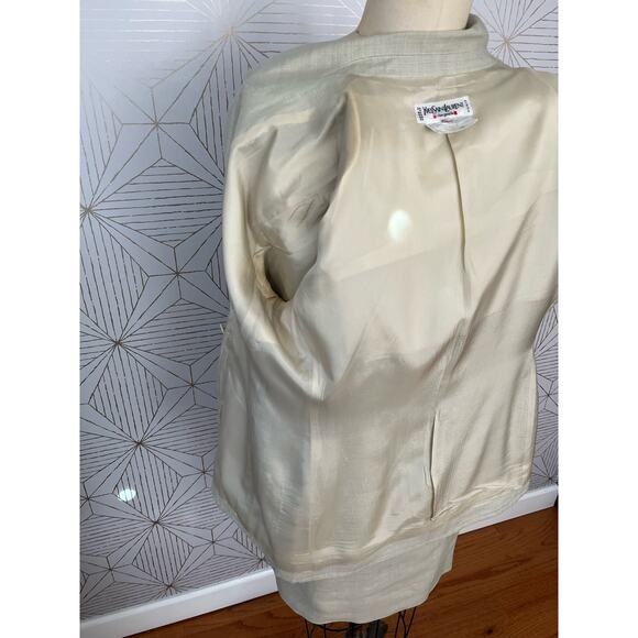 Yves Saint Laurent Rive Gauche Vintage Beige Blazer Skirt Linen Suit Sz 36 US 4 - Picture 12 of 16